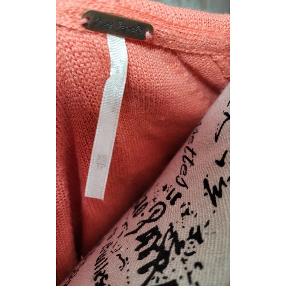 Free People Womens XS Optimist Hoodie Coral Salmon Pink Tie Sides Front Pocket‎